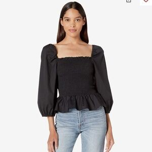 BCBGMaxAzria Bodice smocked top puff sleeve in black size medium